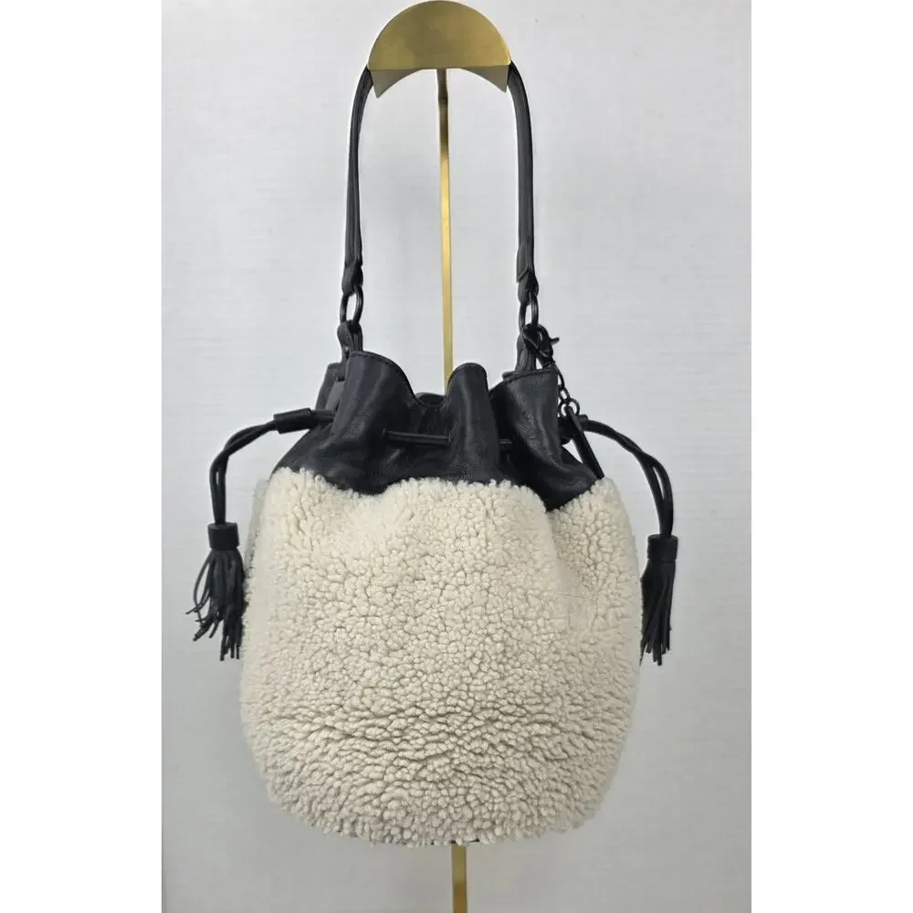 Loeffler Randall Industry Wool Drawstring Shoulder bag White with‎ Black trim